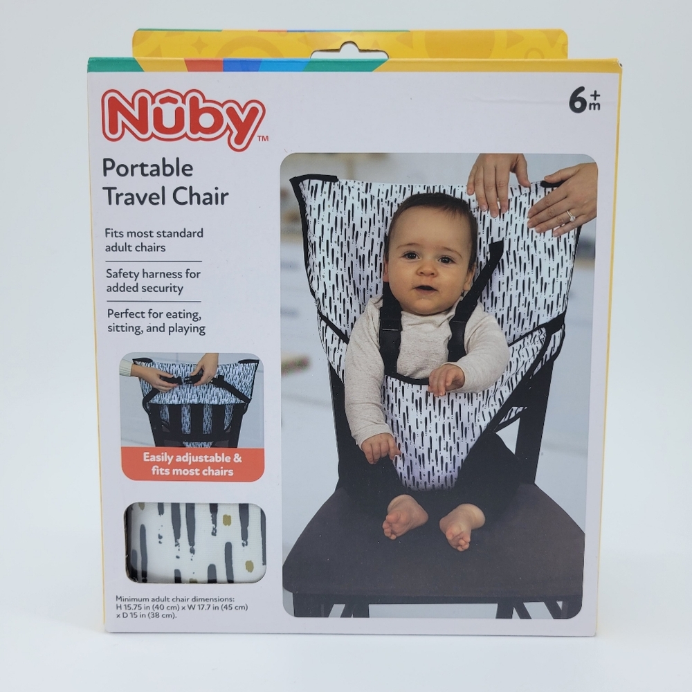 Nuby Portable Travel Chair Brushstroke Unisex Print Black White Infant 6mo+ NEW
